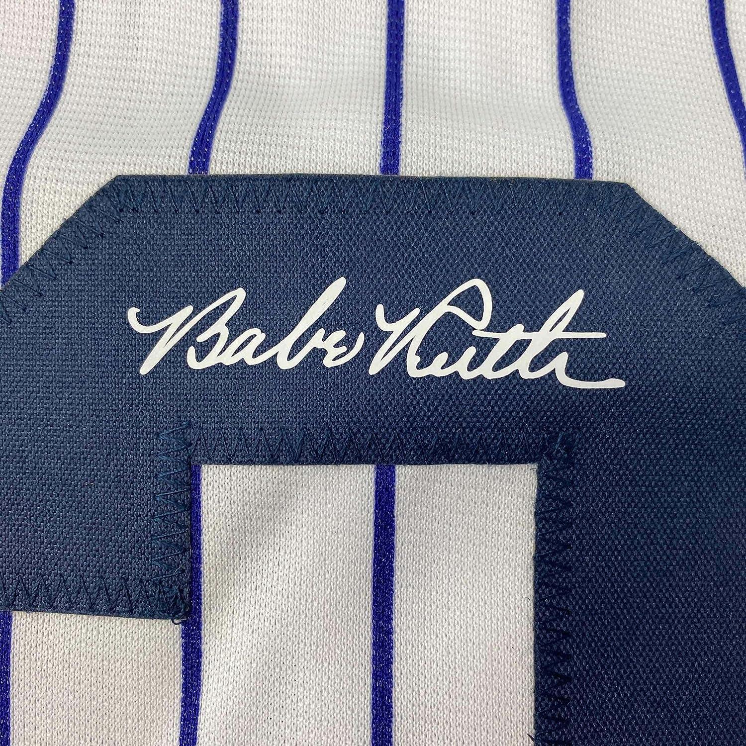 Facsimile Autographed Babe Ruth New York Pinstripe Reprint Laser Auto  Baseball Jersey Size Men's XL