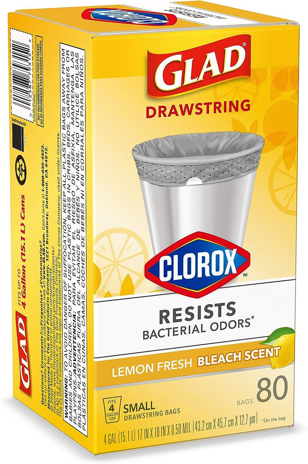 Glad Drawstring Small Trash Bags - Lemon Fresh Bleach - 4 Gallon - 80ct