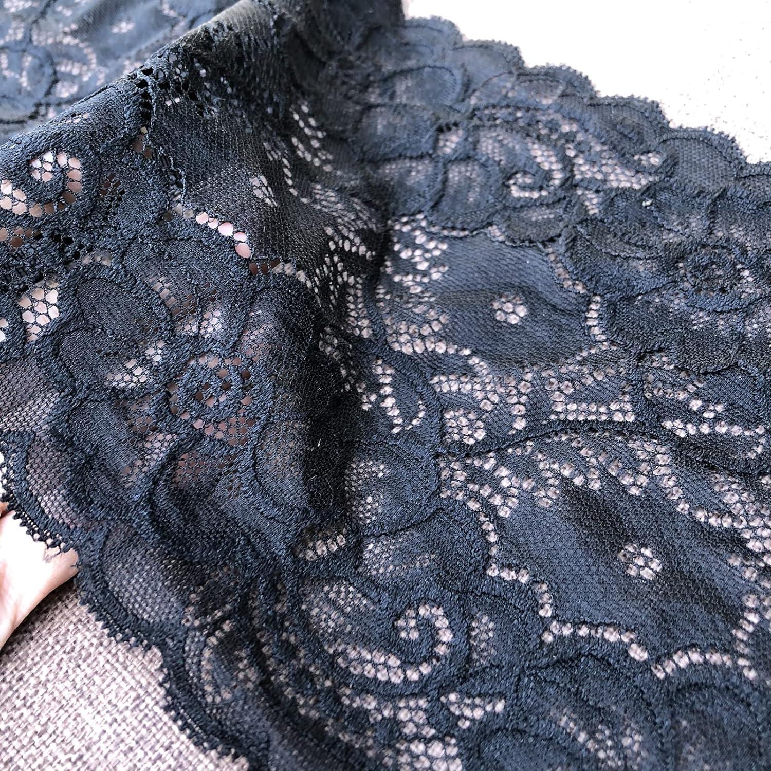 Five Inch Silver Black Floral Stretch Lace