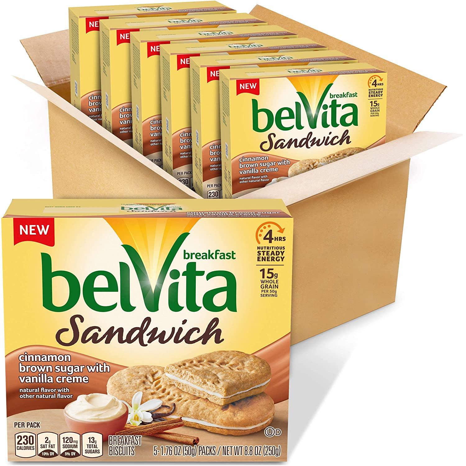 Pack de biscuits petit-déjeuner sandwich Belvita, crème au