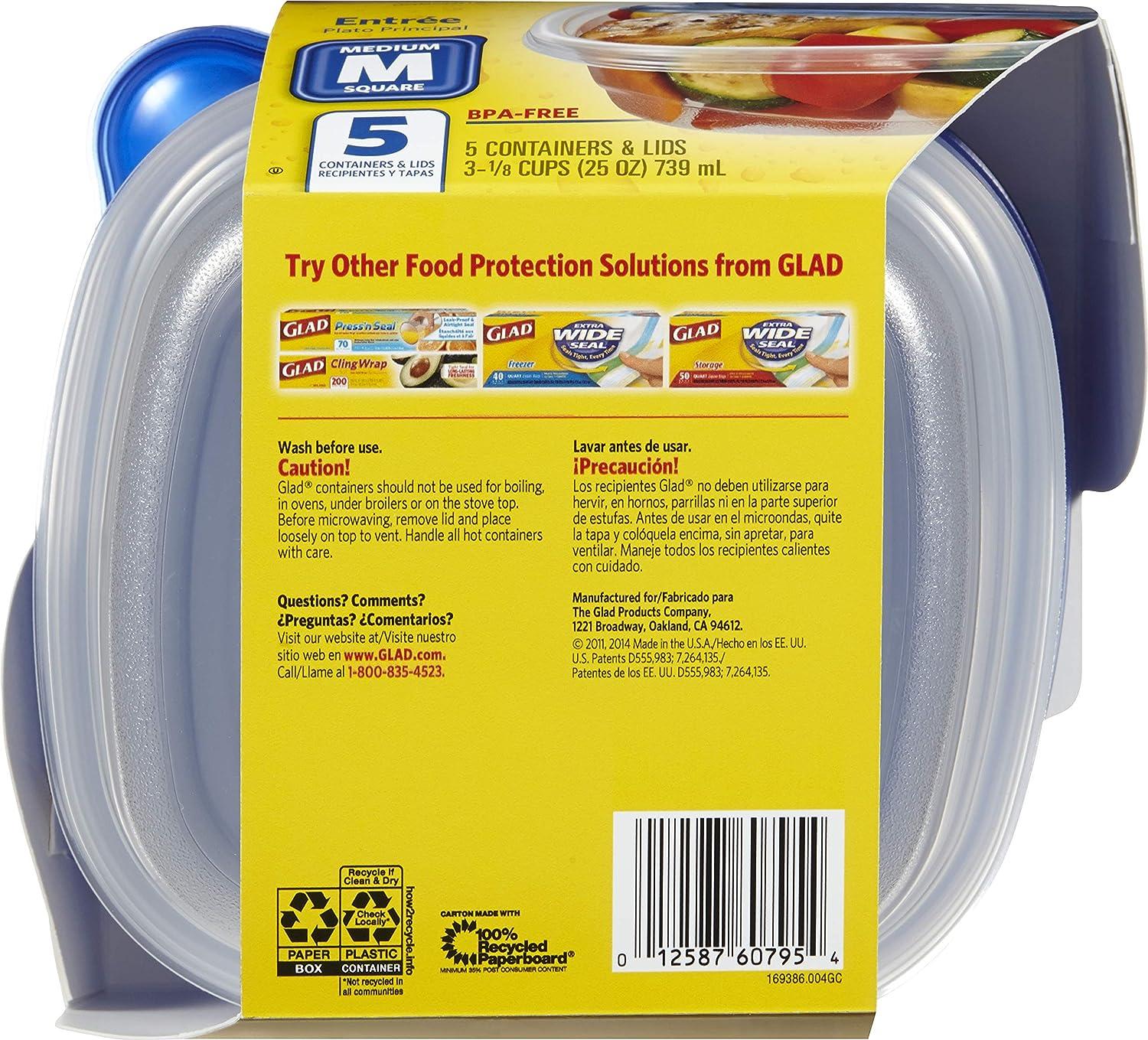  Glad GladWare Entrée Food Storage Containers Lock Tight Seal, BPA Free