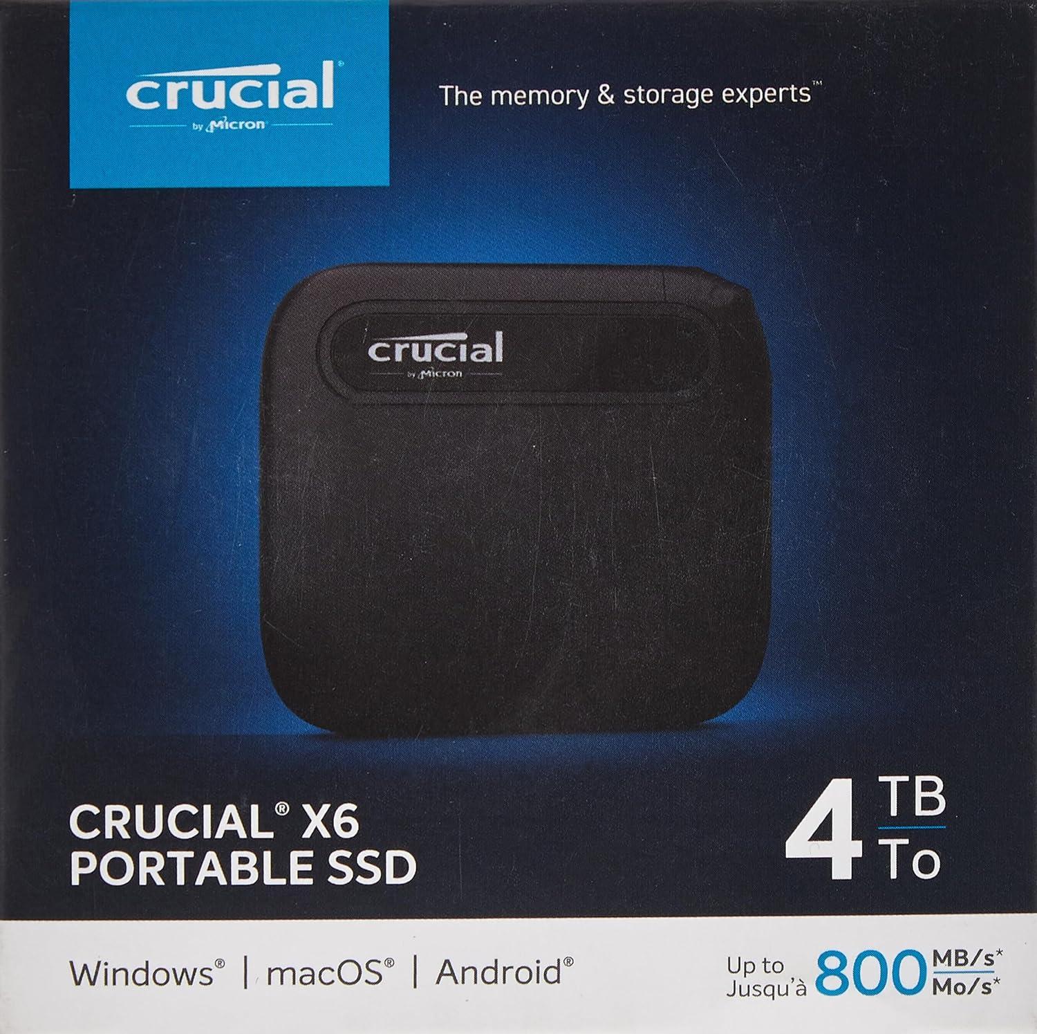 Crucial X6 4TB Portable SSD - Up to 800MB/s - PC and Mac - USB 3.2 USB-C  External Solid State Drive - CT4000X6SSD9