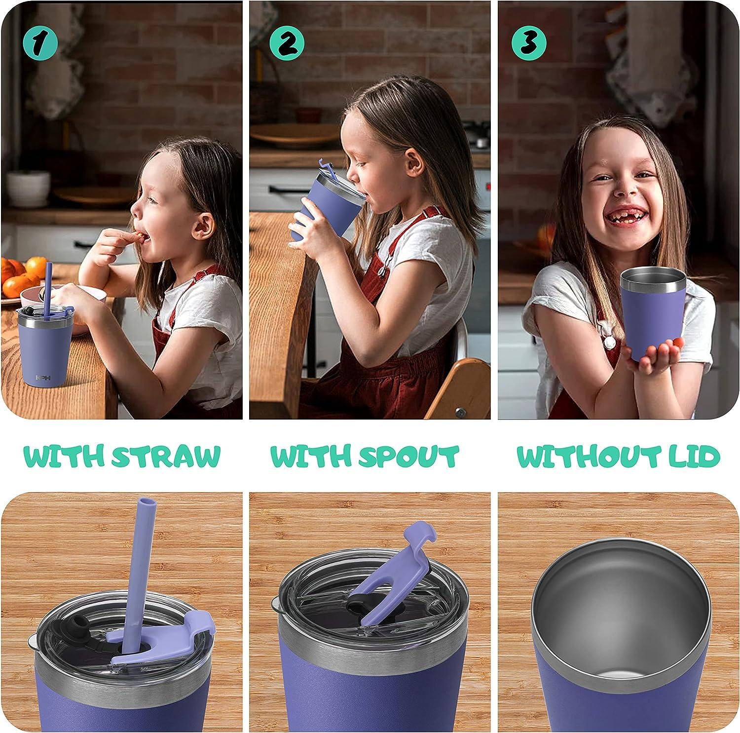 Klickpick Home Kids Cups Set - 12 Ounce Children Tumbler with straws And  Lids Stackable Stainless Steel Toddler Baby Straw Cup Powder Coated  Insulated Tumblers (Aqua Blue Green Peach Polignac)