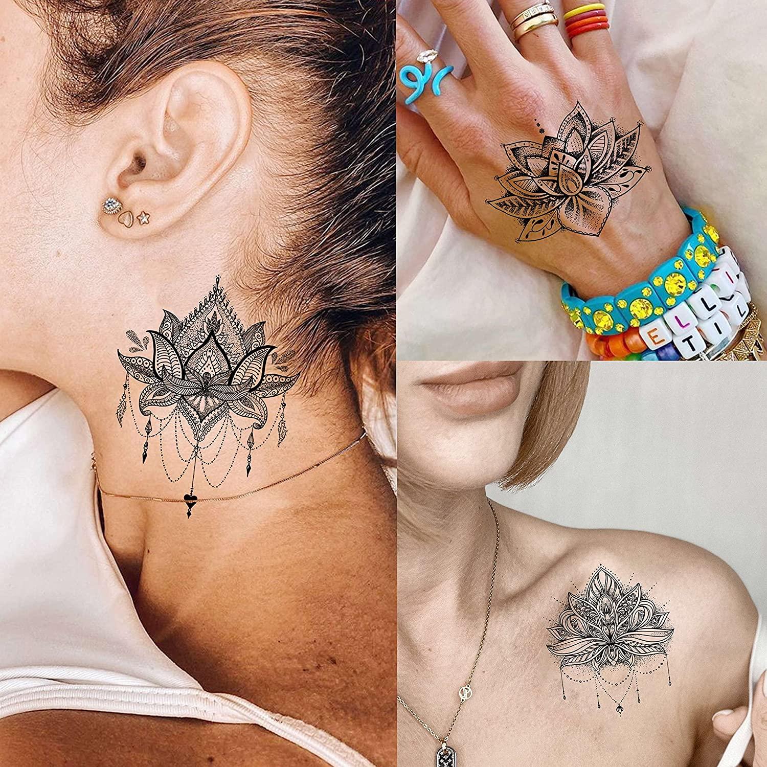 Vintage Tribal Lotus Temporary Tattoos Women Girls Arm Hands - Temu