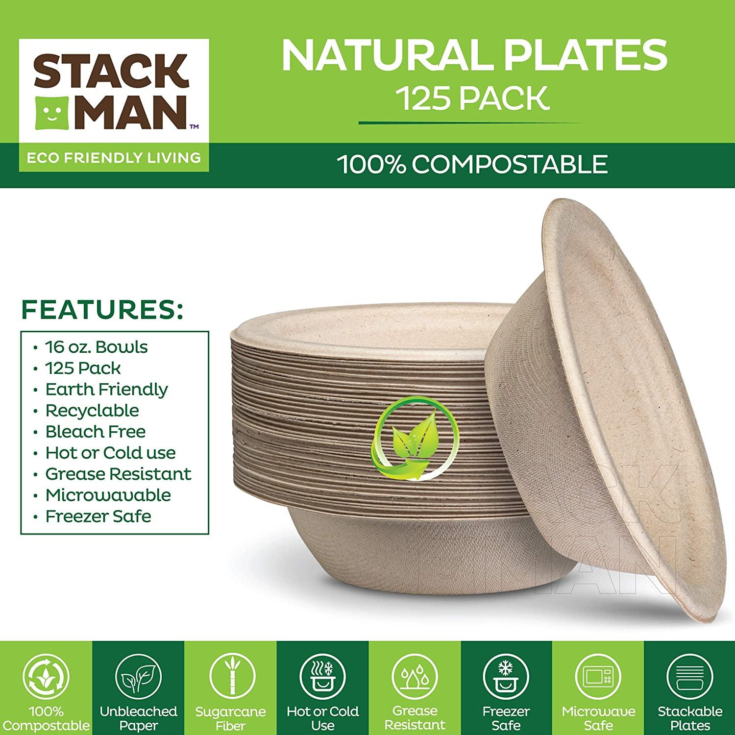 [100 Pack] 5-Compartment Sugarcane Fiber Disposable Tray - 100% Compostable  American Tray, Serving Tray, Cafeteria Tray, Biodegradable, Eco Friendly