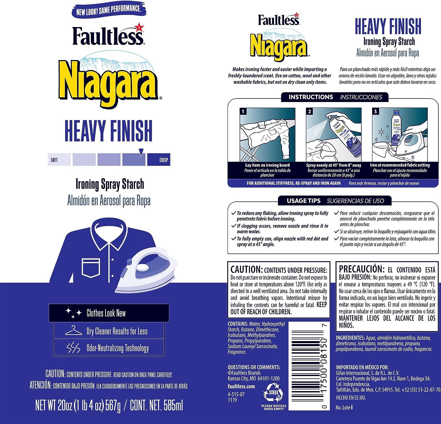 Heavy Starch Spray (20 oz, 6-Pack) - Niagara Heavy Finish Liquid Starch:  Iron Aid Spray Pack for Clothes & Fabrics 6 Pack
