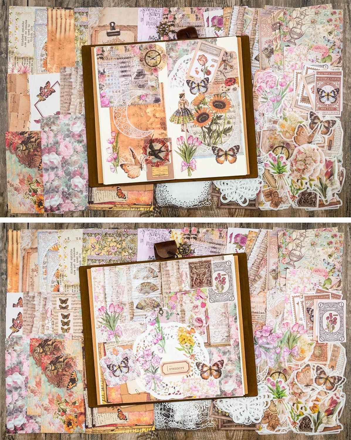 Knaid Vintage Scrapbook Supplies Pack (200 Pieces) for Junk Journal Bullet  Journals Planners Botanical Paper Stickers Craft Kits Aesthetic Cottagecore