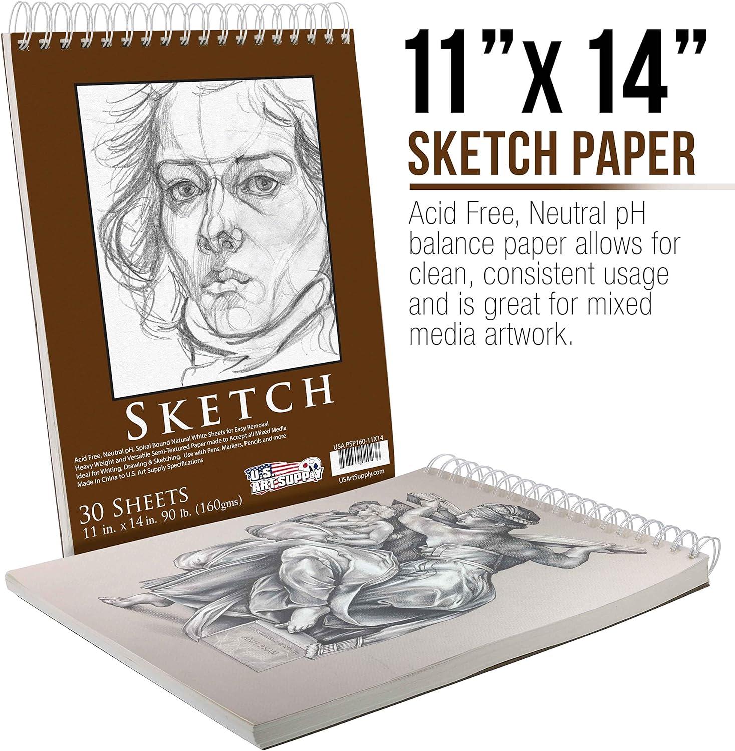 US Art Supply 11 x 14 Mixed Media Paper Pad Sketchbook, 2 Pack, 60  Sheets, 98 lb (160 gsm) - Spiral-Bound, Perforated, Acid-Free - Artist  Sketching