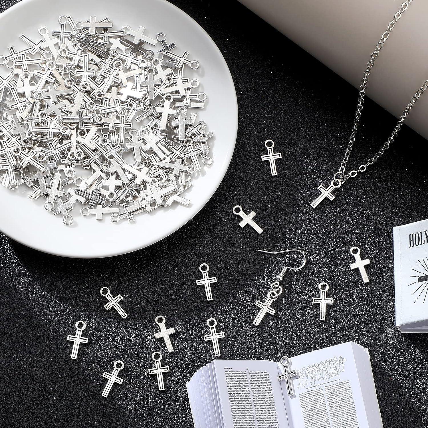 Kenning 200 Pcs 16 x 8 mm Mini Cross Charm Alloy Cross Mini Pendant Beads  Cross Beads for Jewelry Making Crafting Findings Handmade Craft DIY