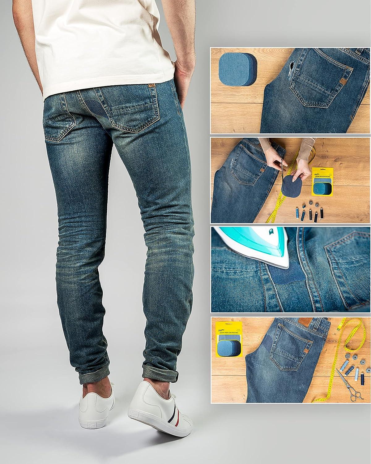  TACVEL 12Pcs Premium Quality Denim Iron on Patches for Jeans,  Strongest Glue 100% Cotton Repair Decorating Kit, Size 3 by 4-1/4 (7.5 cm  x 10.5 cm)-Deep Blue