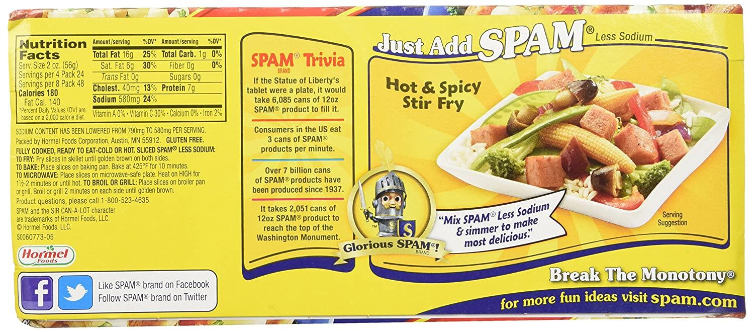 Spam 25% Less Sodium, 12 oz, 8-Count