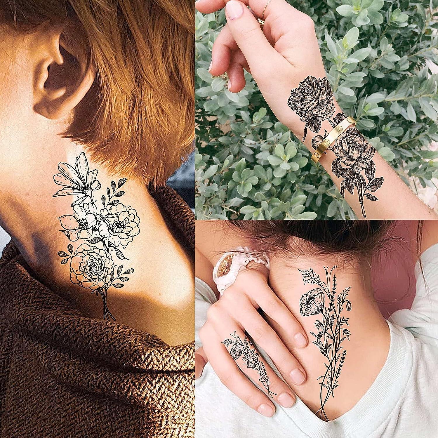 Small Flower Arm Temporary Tattoos Snake Butterfly Feather - Temu