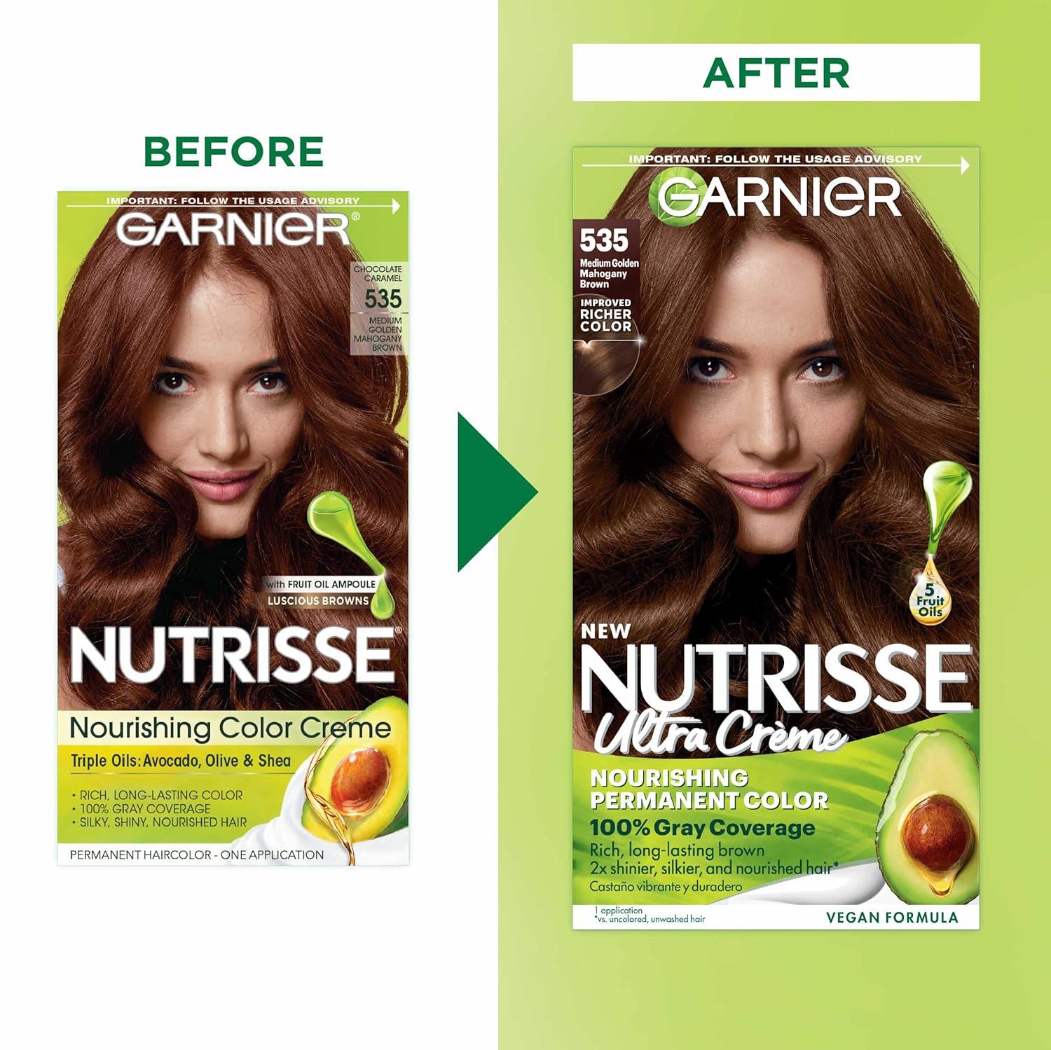 Garnier Hair Color Nutrisse Creme Caramel) May Medium 535 Brown Dye Count Vary) (Chocolate Permanent Mahogany 1 Nourishing (Packaging Golden Hair