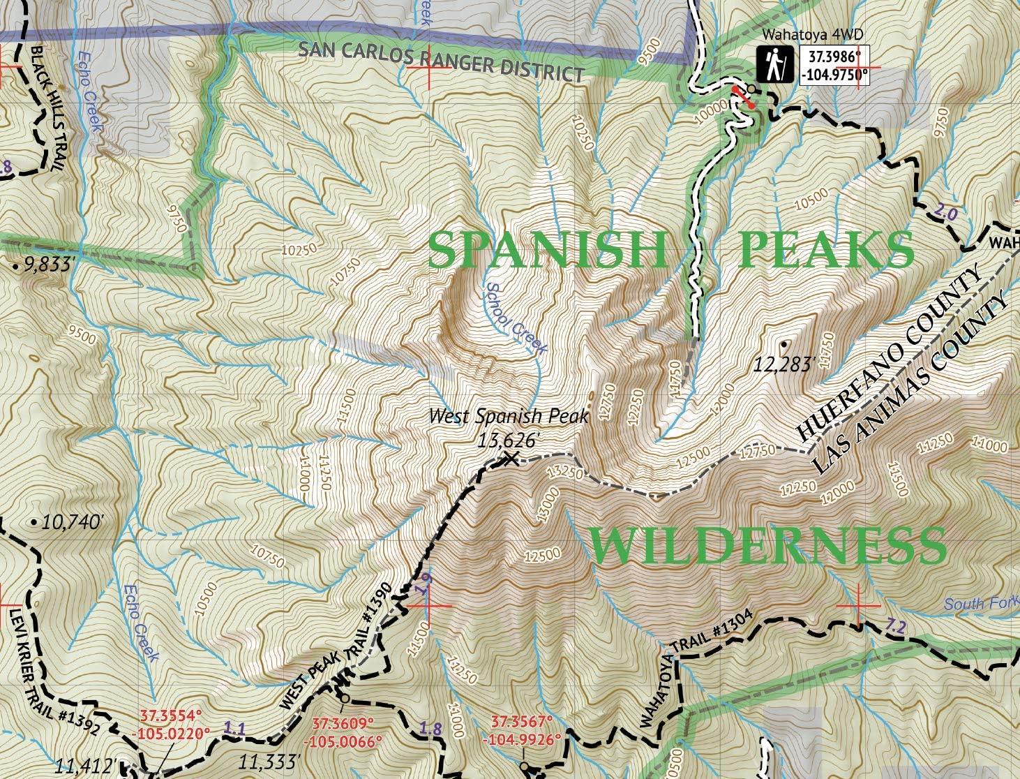 Outdoor Trail Maps Greenhorn Mountain/Spanish Peaks Wilderness ...