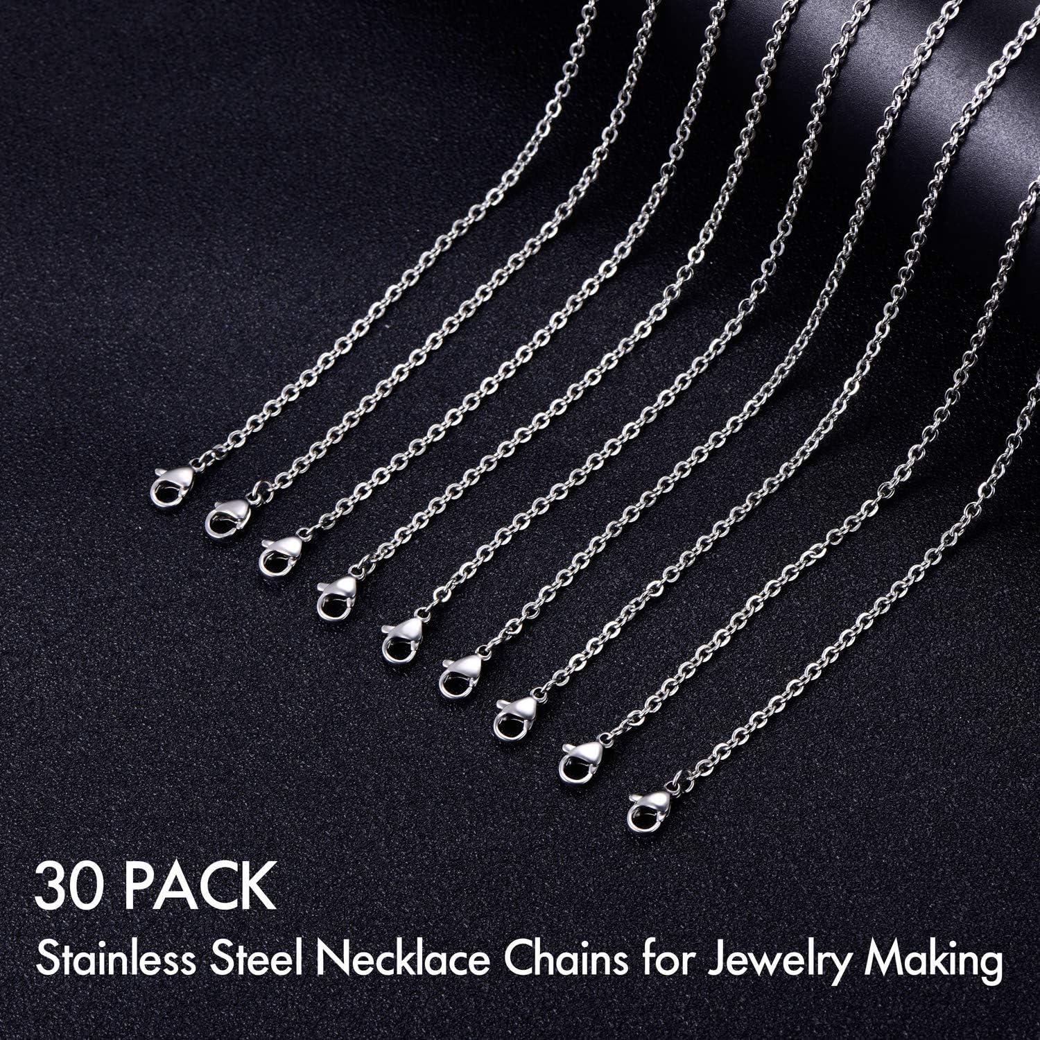 30 Pack 18 Inch Necklace Chain Stainless Steel Link Cable Chain Necklace  with Lobster Clasps for DIY Jewelry Making