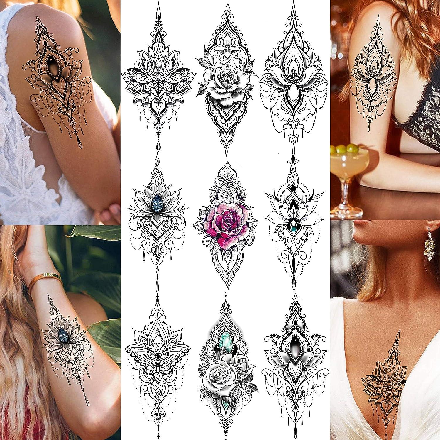 Greae Fake Temporary Metallic Tattoos For Women, Girls | 100+ Shimmer Tattoo  Designs | Flash