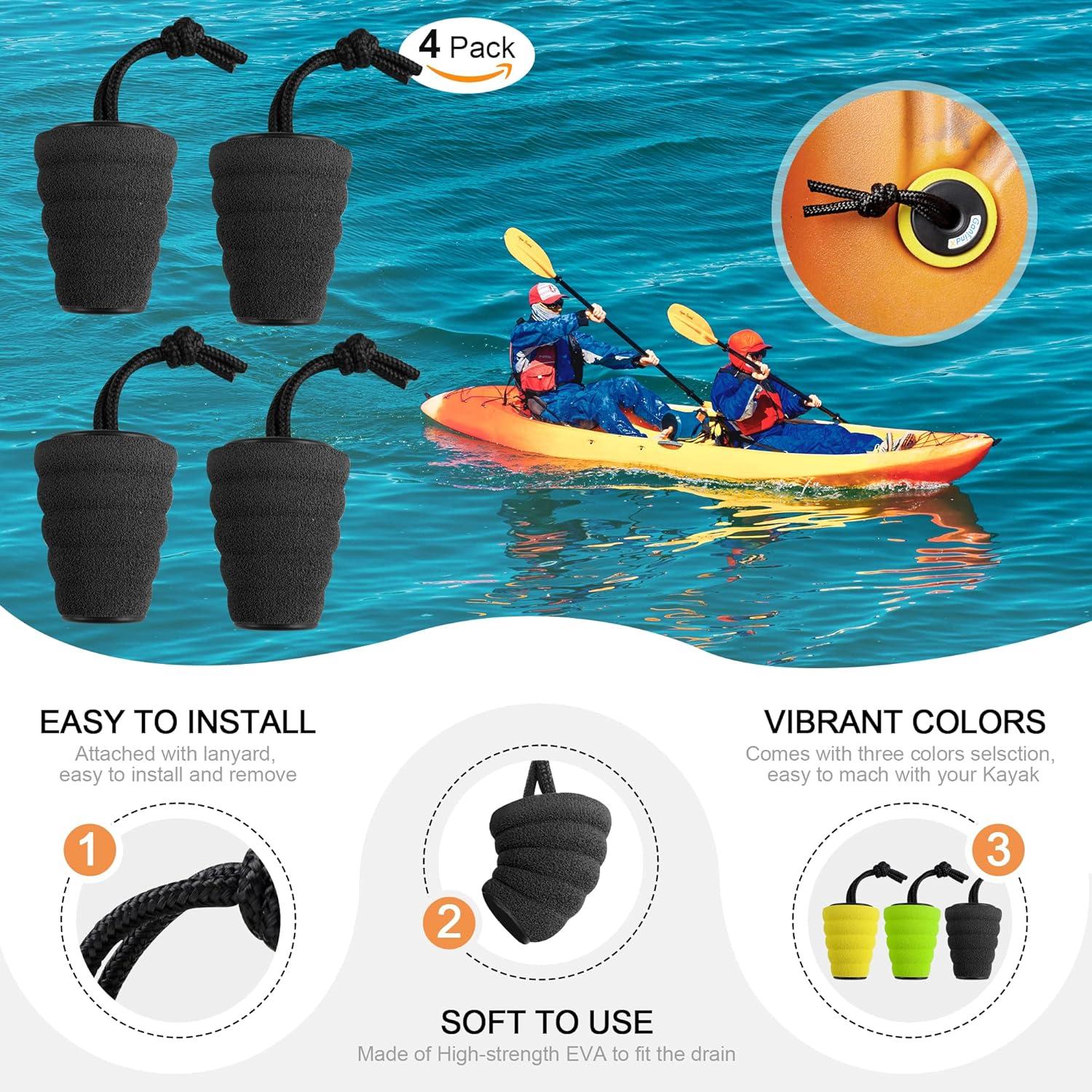 GanFindX 4 or 6 Pack Form-Fitting Kayak Scupper Plug Kit Fit 1.4-1.8  scuppers High Elasticity Fits Most Drain Holes & EVA Meterial Glitter  Black-4 Pack