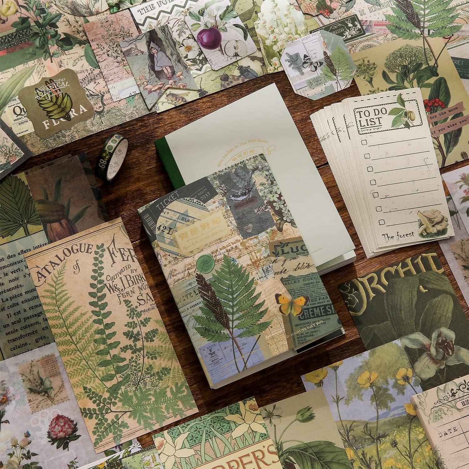 Scrapbooking Supplies Kit, Vintage Botanical Aesthetic Scrapbook Kit for  Bullet Junk Journal, Stationery, A6 Grid Notebook, Flower DIY Journaling