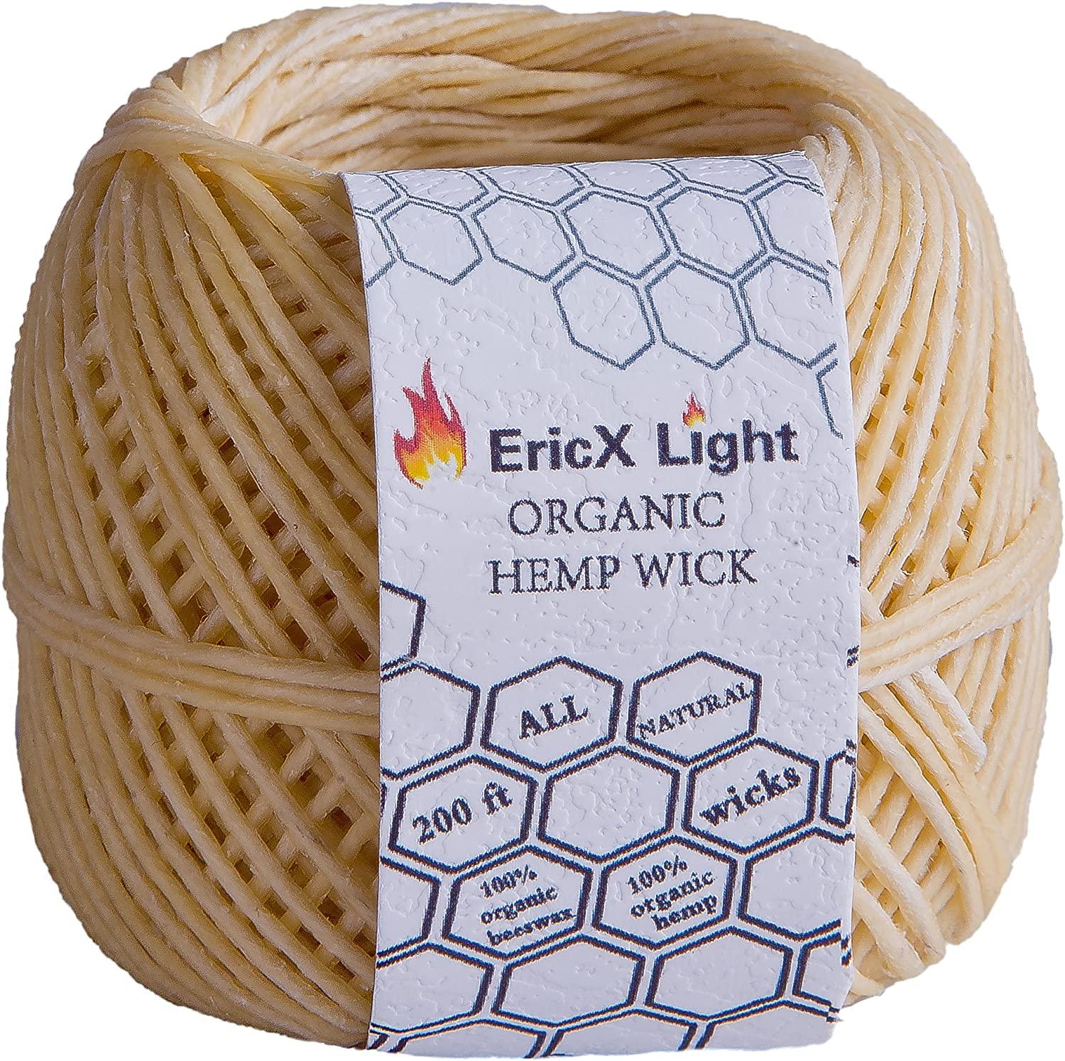 EricX Light 100% Organic Hemp Wick , 200 ft Spool, Well Coated with Natural Beeswax, Standard Size(1.0mm)