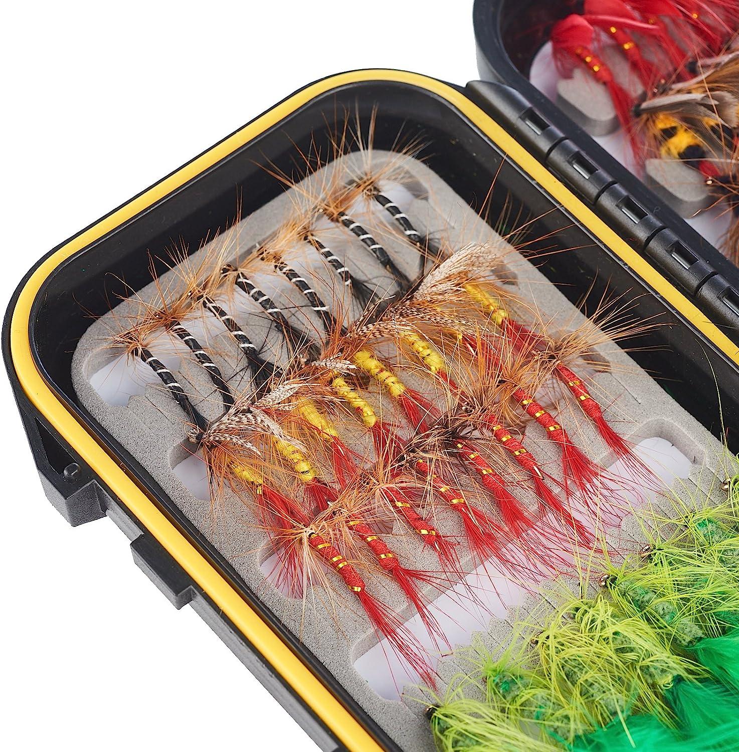 FISHINGSIR Fly Fishing Flies Kit - 64/100/110/120pcs Handmade Fly Fishing  Lures - Dry/Wet Flies,Streamer, Nymph, Emerger with Waterproof Fly Box  MUST-HAVE SERIES - 64PCS Flies Kit + Fly Box