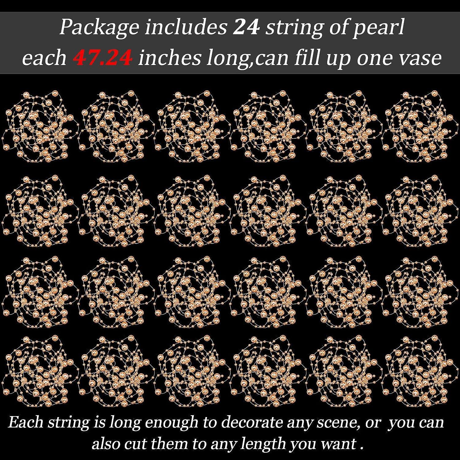 24pcs Pearl String for Floating Candles, Artificial Highlight Faux Pearl  Beads String Pearl Party Garland Decoration for Wedding Dinning Table Party