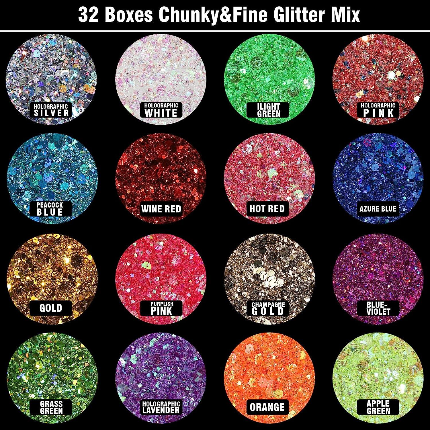 Holographic Chunky and Fine Glitter Mix, 45 Colors Festival Chunky