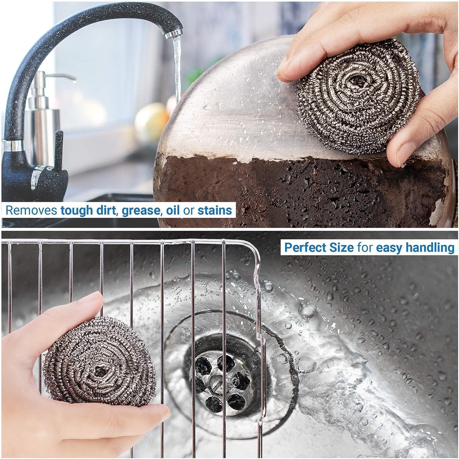 6 PCS Home Stainless Steel Scrubber Sponges Cleaning Balls Metal Scrubber  Scouring Pads for Pot Pan Dish Wash Cleaning New 