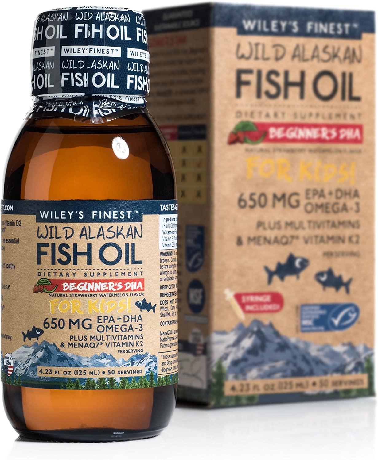 Wiley's Finest Wild Alaskan Fish Oil For Kids! Beginner's DHA Natural  Strawberry Watermelon Flavor 650 mg 4.23 fl oz (125 ml)