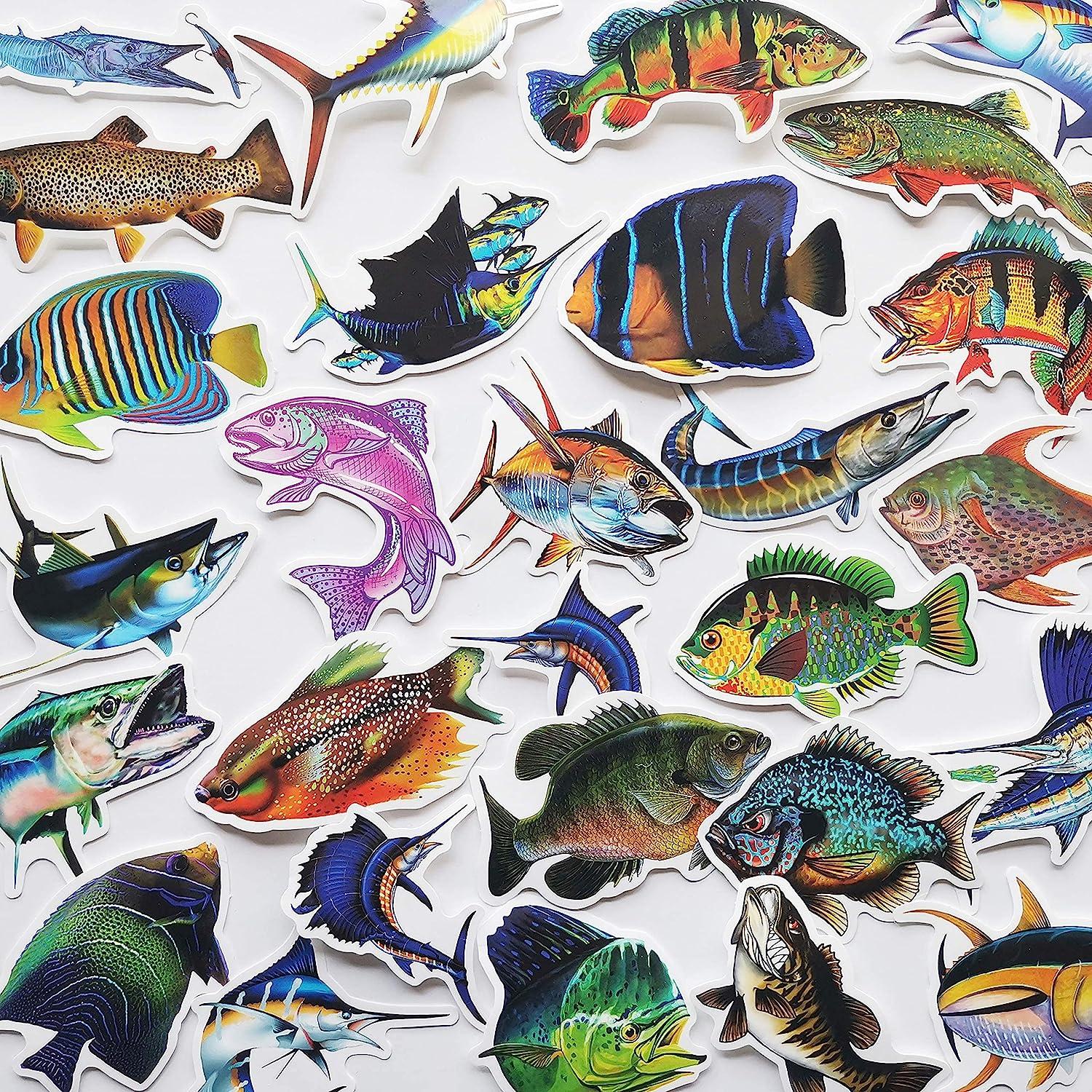 50Pcs Funny Fishing Rod Decals Grouper Bass Trout Sailfish Stickers Fishing  Decals for Trucks Window Boat Fishes