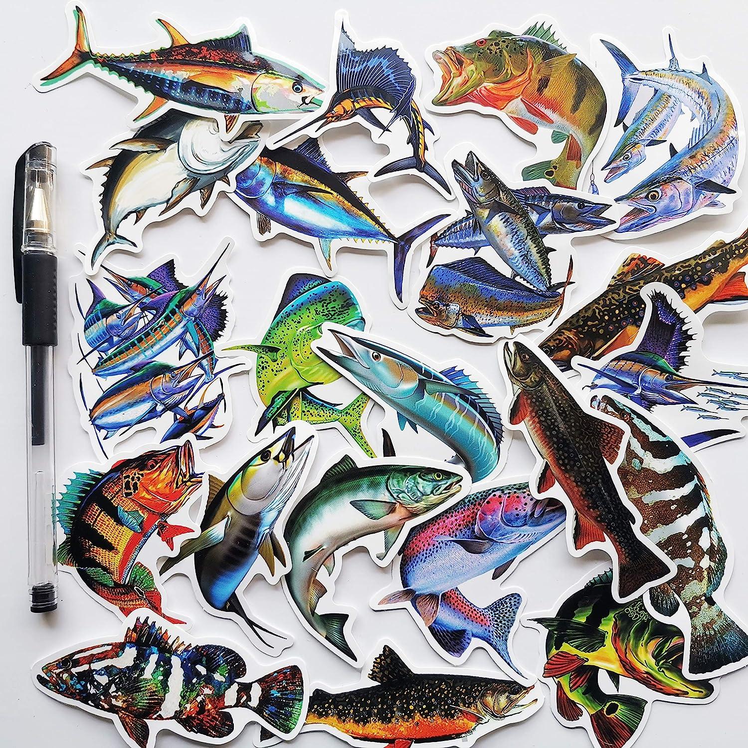 50Pcs Funny Fishing Rod Decals Grouper Bass Trout Sailfish Stickers Fishing  Decals for Trucks Window Boat