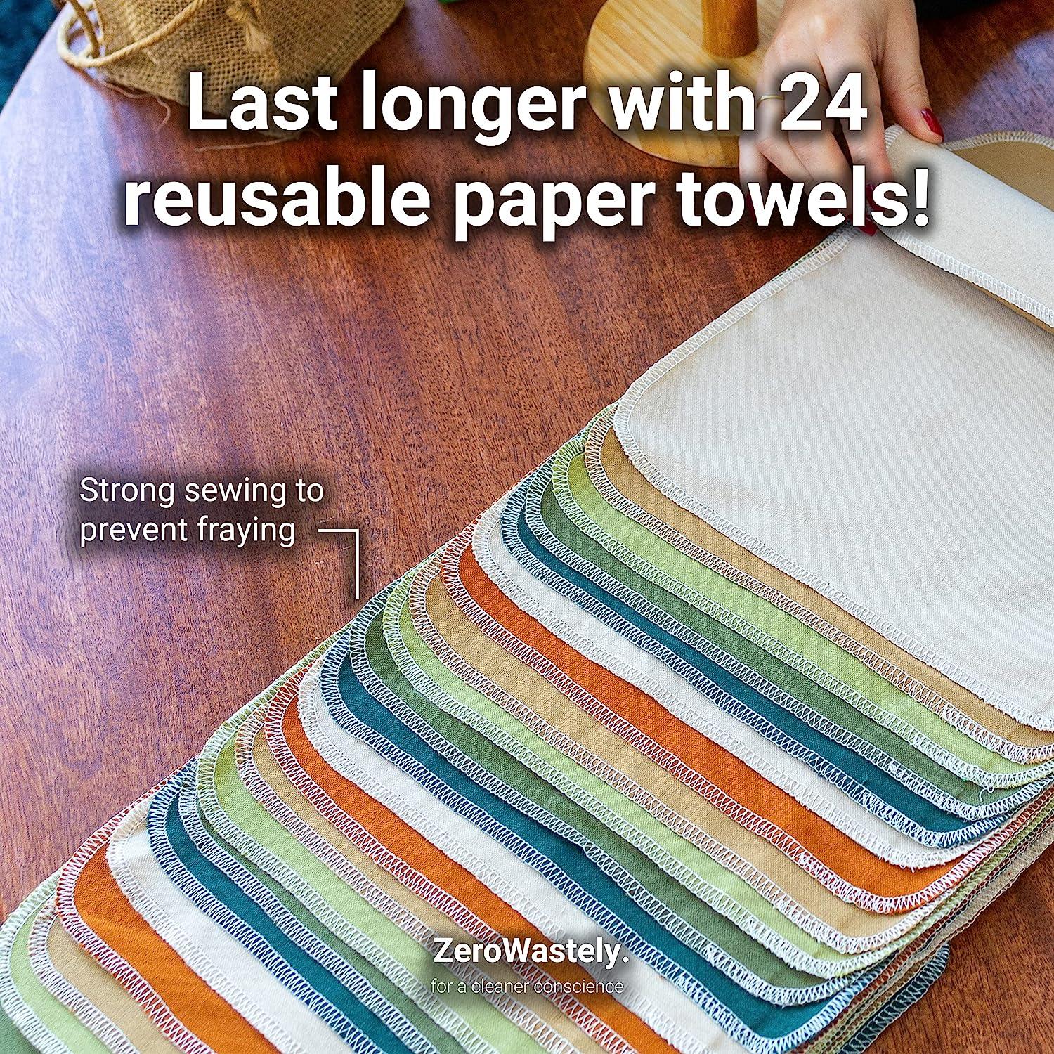 Paperless Towels Roll Washable Cotton Cloth, Reusable Paper Towels - 25  Pack wit