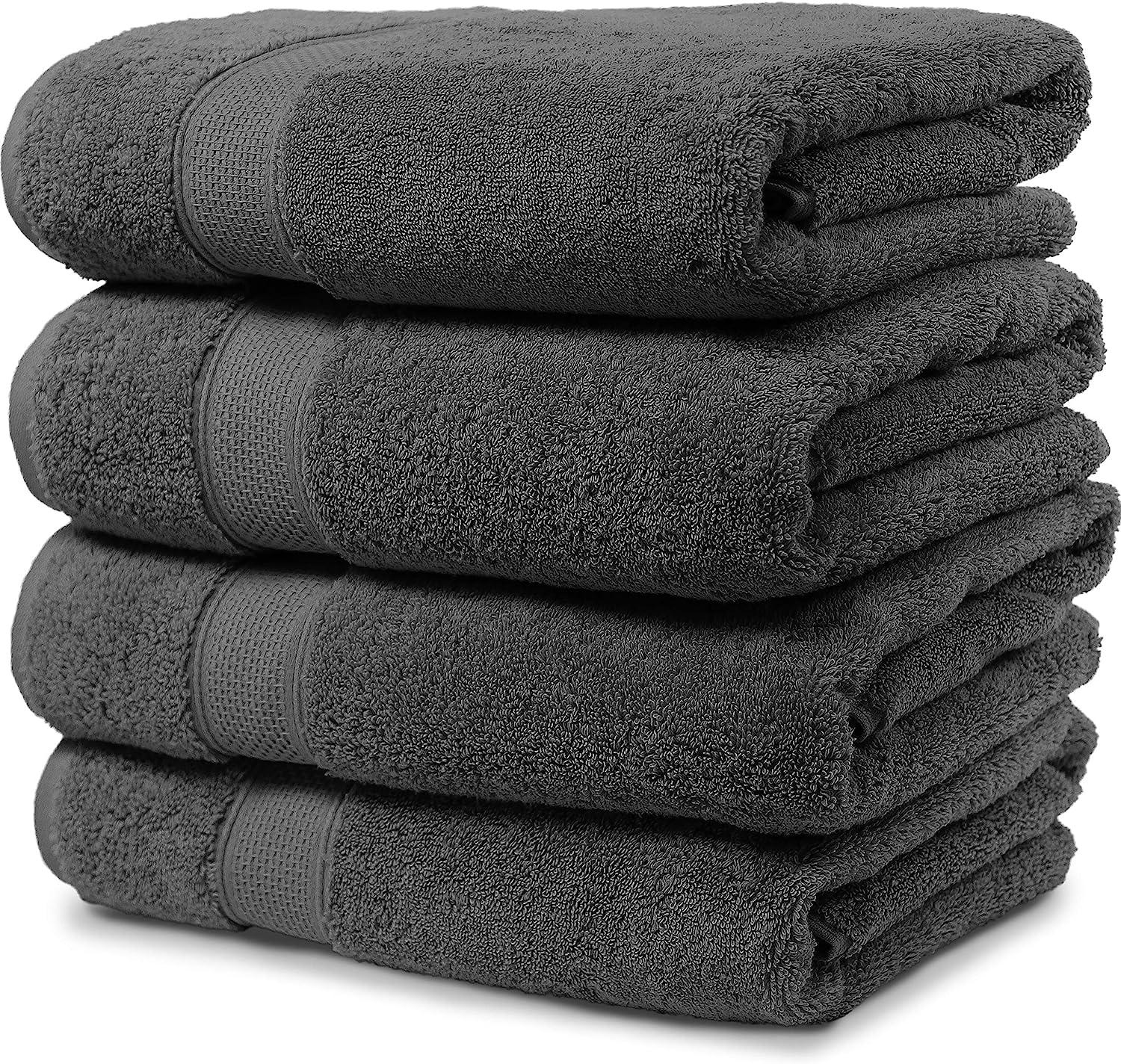 4 Pack Bath Towel Set, 100% Turkish Cotton Bath Towels for Bathroom, Super Soft, Extra Large Bath Towels Black