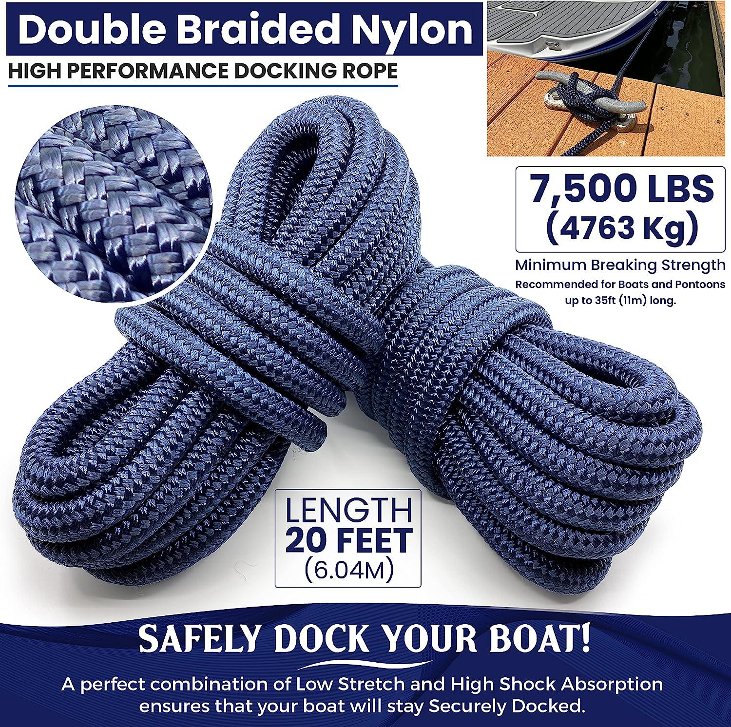 WAVESRX 1/2 x 20 (2PK) High-Performance Dock Lines for Boats and Pontoons, Premium Mooring & Docking Rope