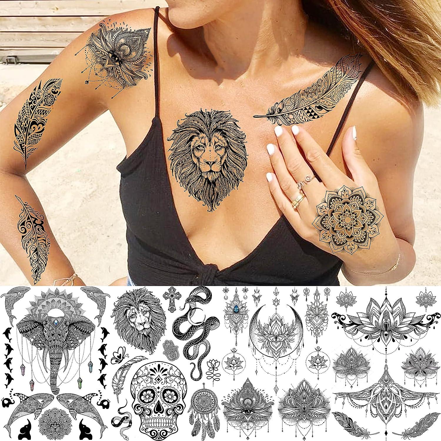 Elephant Birds Geisha Tigris Temporary Tattoo Black Tattoos Body Sticker  Women