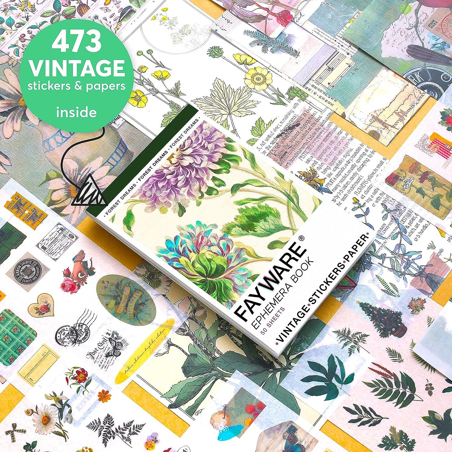 411 Vintage Washi Stickers & 20 Scrapbook Papers - FAYWARE Ephemera for Junk Journals & Scrapbooking