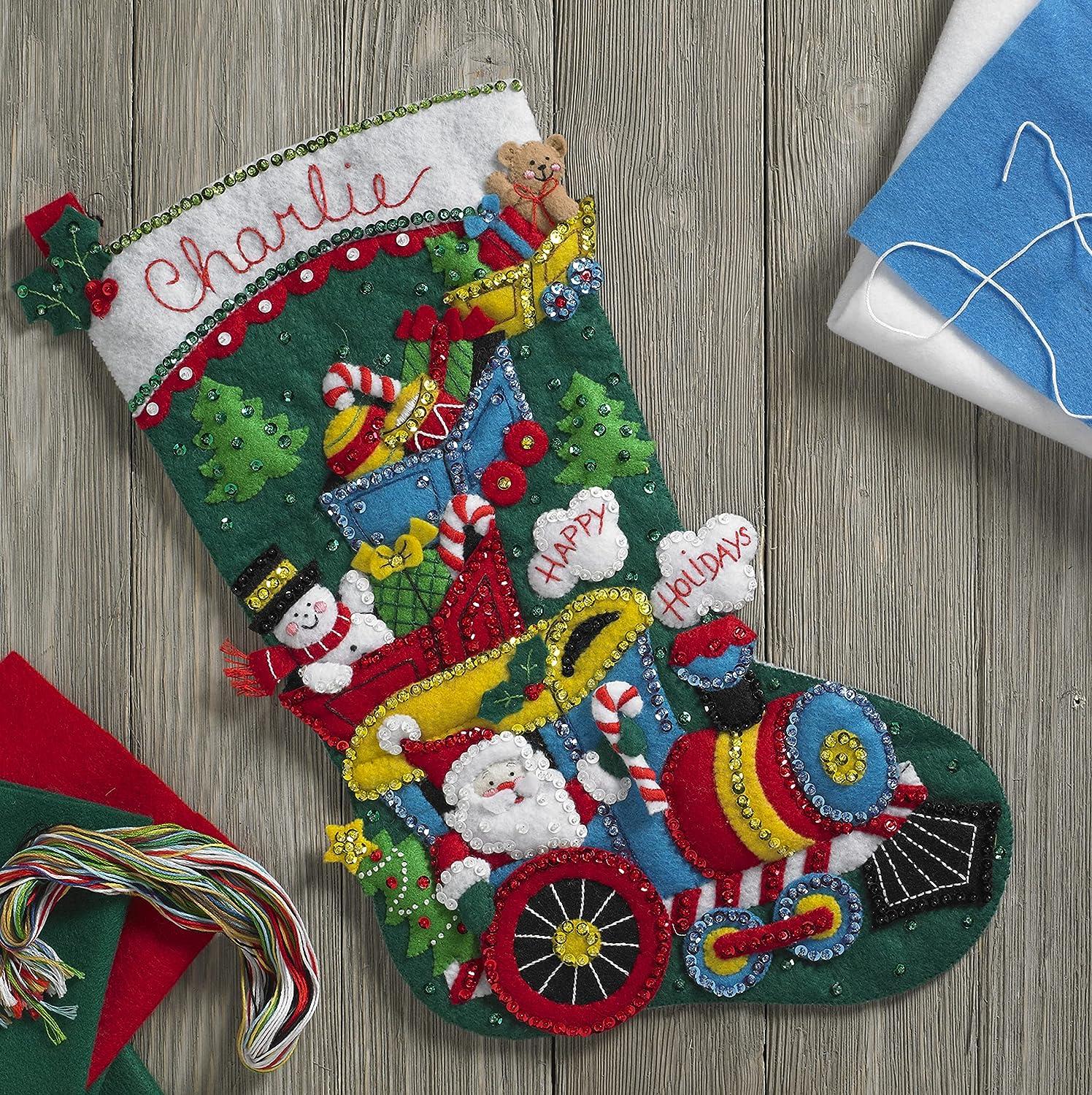  Bucilla 18-Inch Christmas Stocking Felt Applique Kit, Holiday  Drive