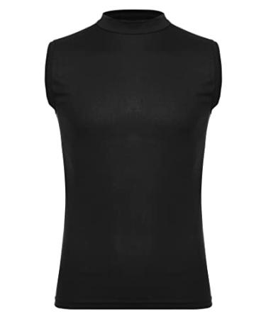 YEAHDOR Mens Sleeveless T-Shirt Basic Mock Neck Slim Fit Undershirt  Pullover Tank Tops A Black 4XL