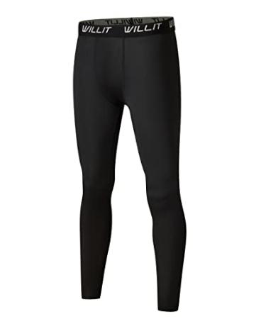 Willit Girls Leggings Athletic Youth Kid's Dance Running Yoga Leggings  Pants Active Compression Tights with Pockets Black Large
