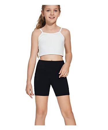 DEVOROPA Girls 5 Spandex Volleyball Shorts Stretch Youth Athletic  Gymnastics Shorts Kid Yoga Dance Compression Shorts Pocket Black Medium