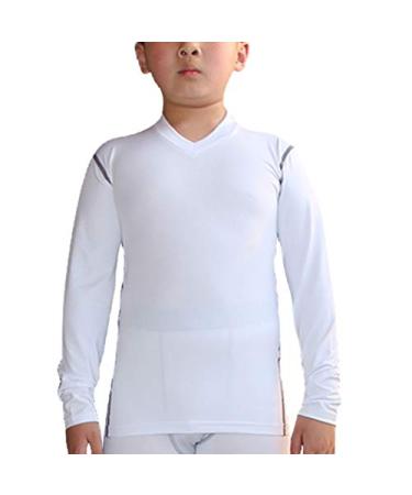 LANBAOSI Boys&Girls Long Sleeve Compression Soccer Practice T-Shirt 5 White  Gray Line