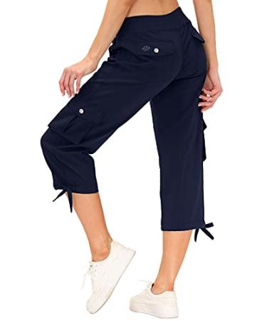 MoFiz Women's Cargo Capris Hiking Pants Lightweight Quick Dry Outdoor  Athletic Travel Casual Loose Comfy Cute Pockets 12-navy X-Small