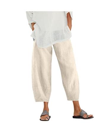 MALAIDOG Womens Cotton Linen Beach Lounge Pants Summer Casual Solid  Slimming Fitted High Waist Wide Leg Trousers with Pockets Khaki Medium