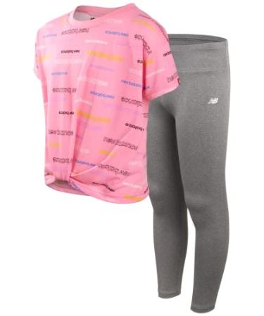 New Balance Girls' Active Leggings - 2 Pack Full Length Performance Yoga  Pants (7-12) Pink/Grey 7-8