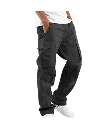 Cargo Pants for Men Relaxed Fit Causal Slim Beach Work Streetwear Khaki Baggy Pants with Zipper Pockets 01-black Small