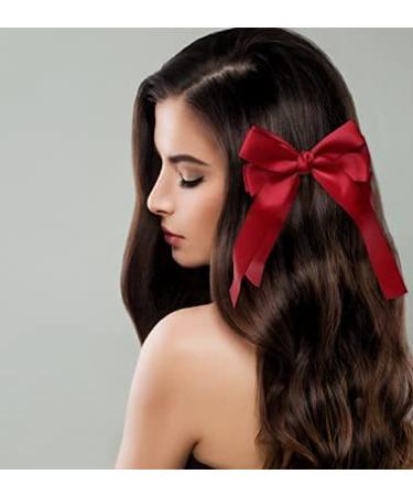 Fashion Hairpin Women Girls Headdress Ribbon Bowknot Ponytail Clips Big Bow  RED 