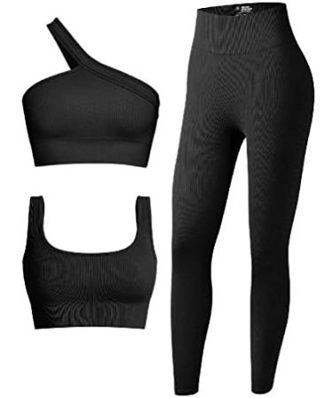 OQQ Workout Outfits for Women 2 Piece Ribbed One Shoulder High