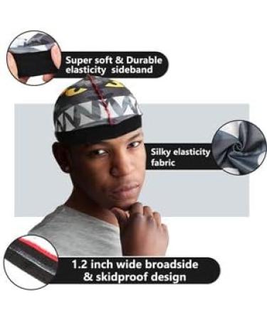 Silky Durag and Waves Cap, Multiple Styles Wave Cap Pack for Men Waves,  Moisture-Tech Fabric Satin Du-Rag