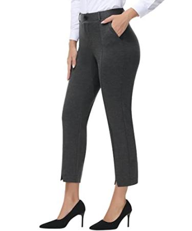 PUWEER Capri Pants for Women Dressy Business Casual Stretchy Slim Straight  Womens Dress Pants with Pockets Black Large