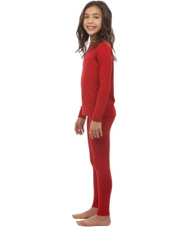 Bodtek Girls Thermal Long Underwear Set for Kids Fleece Lined Long Johns  for Pajamas or Base Layer Leggings & Shirt Red X-Small