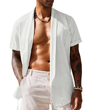 COOFANDY Men's 2 Piece Linen Sets Casual Long Sleeve Button Down Cuban  Shirt and Loose Pants Set Beach Vacation Outfits Large White
